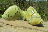 Polished Leopard Stone Fish Carvings x 3 From Zimbabwe