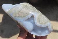 Polished Blue Lace Agate Geodes x 3 From Nsanje, Malawi