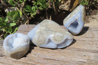 Polished Blue Lace Agate Geodes x 3 From Nsanje, Malawi