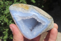 Polished Blue Lace Agate Geodes x 3 From Nsanje, Malawi