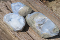 Polished Blue Lace Agate Geodes x 3 From Nsanje, Malawi