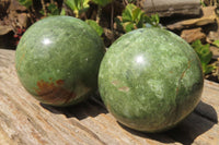 Polished Green Chrysoprase Spheres x 2 From Madagascar