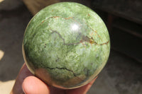 Polished Green Chrysoprase Spheres x 2 From Madagascar