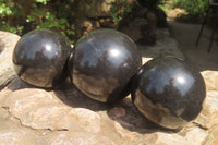 Polished Black Basalt Spheres x 12 From Madagascar