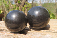 Polished Black Basalt Spheres x 12 From Madagascar