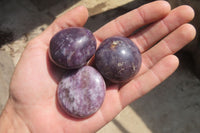 Polished Lepidolite with Pink Rubellite Palm Stones x 20 From Madagascar