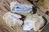 Natural Blue Lace Agate Geode Specimens x 3 From Nsanje, Malawi