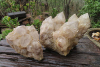 Natural Cascading Smokey Quartz Clusters x 2 From Luena, Congo