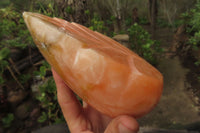 Polished Orange Twist Calcite Leaf Sculpture x 1 From Maevantanana, Madagascar