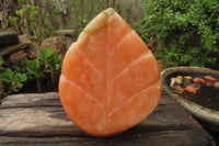 Polished Orange Twist Calcite Leaf Sculpture x 1 From Maevantanana, Madagascar