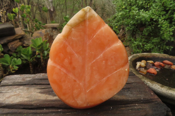 Polished Orange Twist Calcite Leaf Sculpture x 1 From Maevantanana, Madagascar