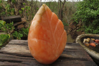 Polished Orange Twist Calcite Leaf Sculpture x 1 From Maevantanana, Madagascar