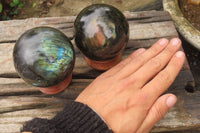 Polished Labradorite Spheres x 2 From Tulear, Madagascar