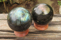 Polished Labradorite Spheres x 2 From Tulear, Madagascar