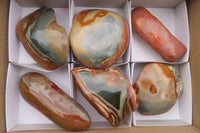 Polished On One Side Polychrome Jasper Nodules x 6 From Mahajanga, Madagascar