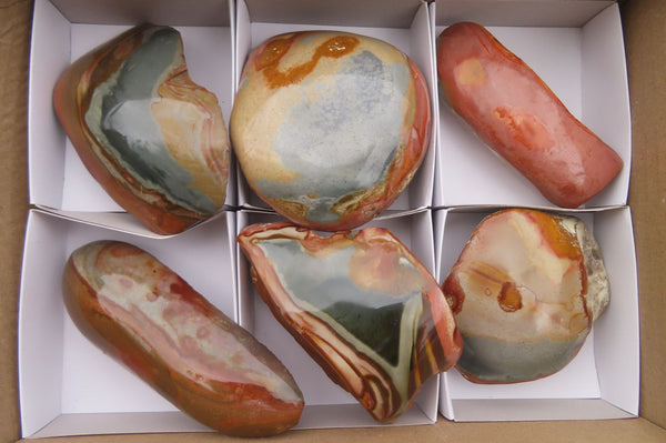 Polished On One Side Polychrome Jasper Nodules x 6 From Mahajanga, Madagascar