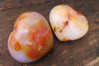 Polished Carnelian Gemstone Hearts x 4 From Madagascar