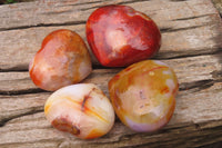 Polished Carnelian Gemstone Hearts x 4 From Madagascar