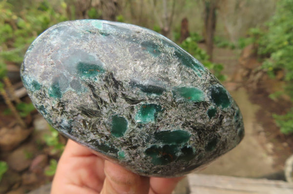 Polished Rare Emerald Mica In Matrix Standing Free Forms x 3 From Mutoko, Zimbabwe