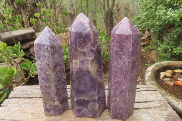 Polished Lepidolite Points x 3 From Ambatondrazaka, Madagascar