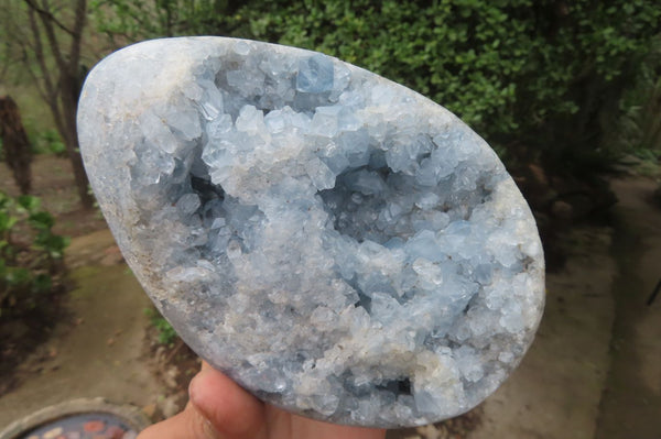 Polished Blue Celestite Egg Geode x 1 From Sakoany, Madagascar