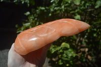 Polished Orange Twist Calcite Leaf Sculpture x 1 From Maevantanana, Madagascar