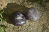 Polished Lepidolite with Pink Rubellite Palm Stones x 24 From Ambatondrazaka, Madagascar