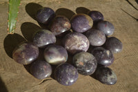 Polished Lepidolite with Pink Rubellite Palm Stones x 24 From Ambatondrazaka, Madagascar