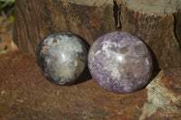 Polished Lepidolite with Pink Rubellite Palm Stones x 24 From Ambatondrazaka, Madagascar