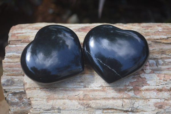 Polished Black Basalt Gemstone Hearts x 12 From Madagascar