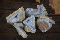 Natural Blue Lace Agate Geode Specimens x 5 From Malawi