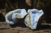 Natural Blue Lace Agate Geode Specimens x 5 From Malawi