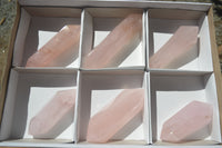 Polished Double Terminated Rose Quartz Points x 6 From Ambatondrazaka, Madagascar