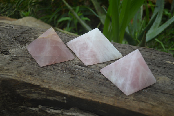 Polished Rose Quartz Pyramids x 3 From Madagascar