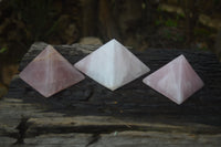 Polished Rose Quartz Pyramids x 3 From Madagascar