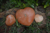 Polished Orange Twist Calcite Gemstone Hearts x 3 From Madagascar