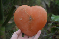 Polished Orange Twist Calcite Gemstone Hearts x 3 From Madagascar