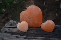 Polished Orange Twist Calcite Gemstone Hearts x 3 From Madagascar