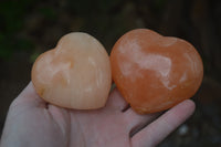 Polished Orange Twist Calcite Gemstone Hearts x 3 From Madagascar