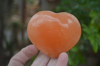 Polished Orange Twist Calcite Gemstone Hearts x 3 From Madagascar