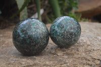 Polished Rare Emerald Mica In Matrix Spheres x 2 From Mutoko, Zimbabwe