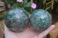 Polished Rare Emerald Mica In Matrix Spheres x 2 From Mutoko, Zimbabwe