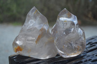 Polished Smokey Quartz Flame Sculptures x 2 From Madagascar