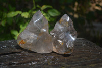 Polished Smokey Quartz Flame Sculptures x 2 From Madagascar