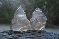 Polished Smokey Quartz Flame Sculptures x 2 From Madagascar