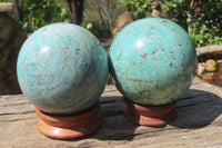 Polished Amazonite Spheres x 2 From Madagascar