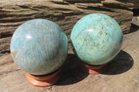 Polished Amazonite Spheres x 2 From Madagascar