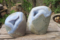 Polished Blue Lace Agate Geode Specimens x 2 From Nsanje, Malawi