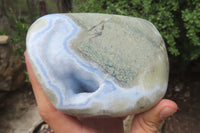 Polished Blue Lace Agate Geode Specimens x 2 From Nsanje, Malawi