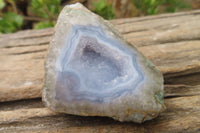 Polished On One Side Blue Lace Agate Geode Specimens x 12 From Malawi